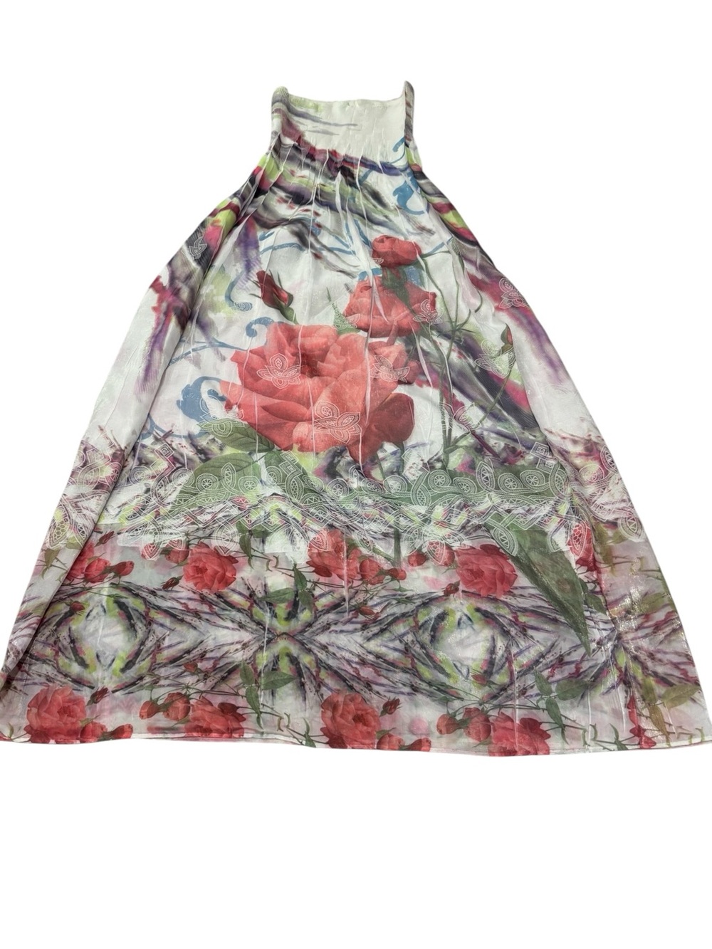 Floral Watercolor Strapless Maxi Strapless Dress-Coverup in Red and Green